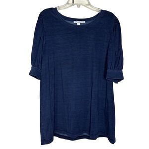 Chico's‎ Blue Knit Puff Sleeve T-Shirt Closet Staple Size 2 Large Women's